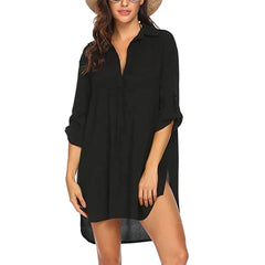 Irregular Chiffon Shirt Dress Three Quarter Sleeve