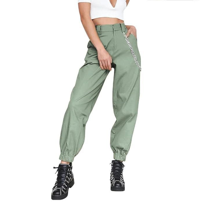 Cargo Trousers High Waist Button Pants without chain