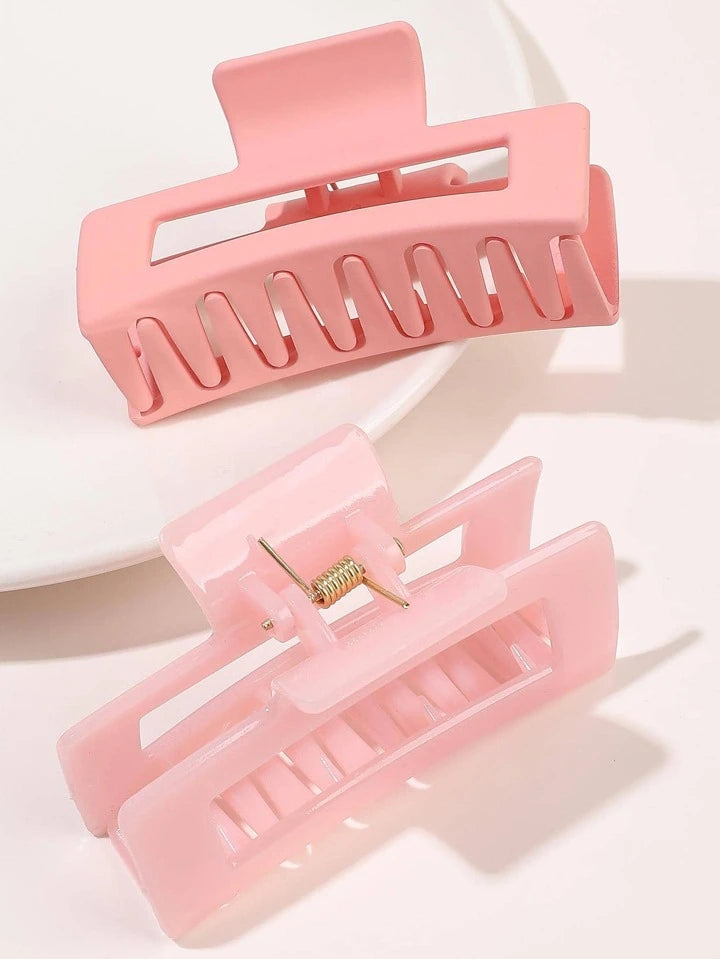 Pink Color Rectangle Hollow Hair Claw Clip 1pc