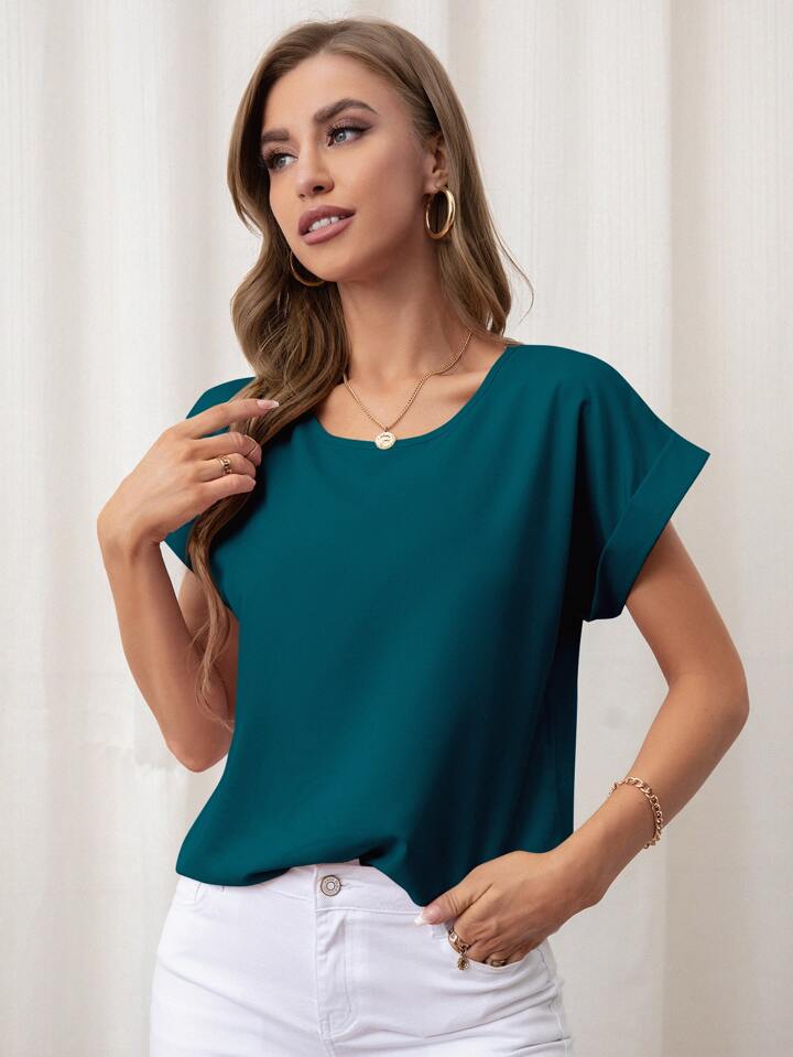 Rolled Cuff Short Sleeve Blouse