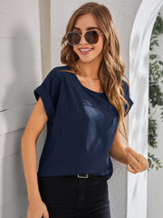 Rolled Cuff Short Sleeve Blouse