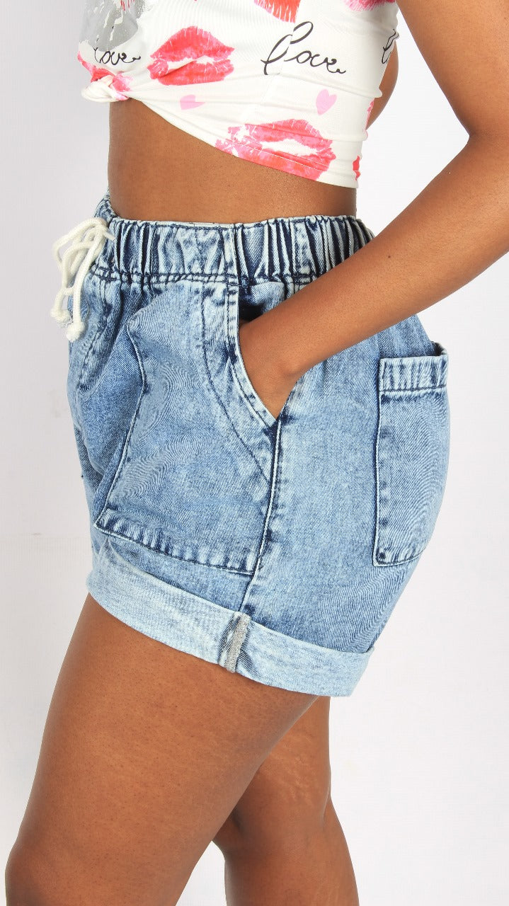 Denim Shorts with Drawstring