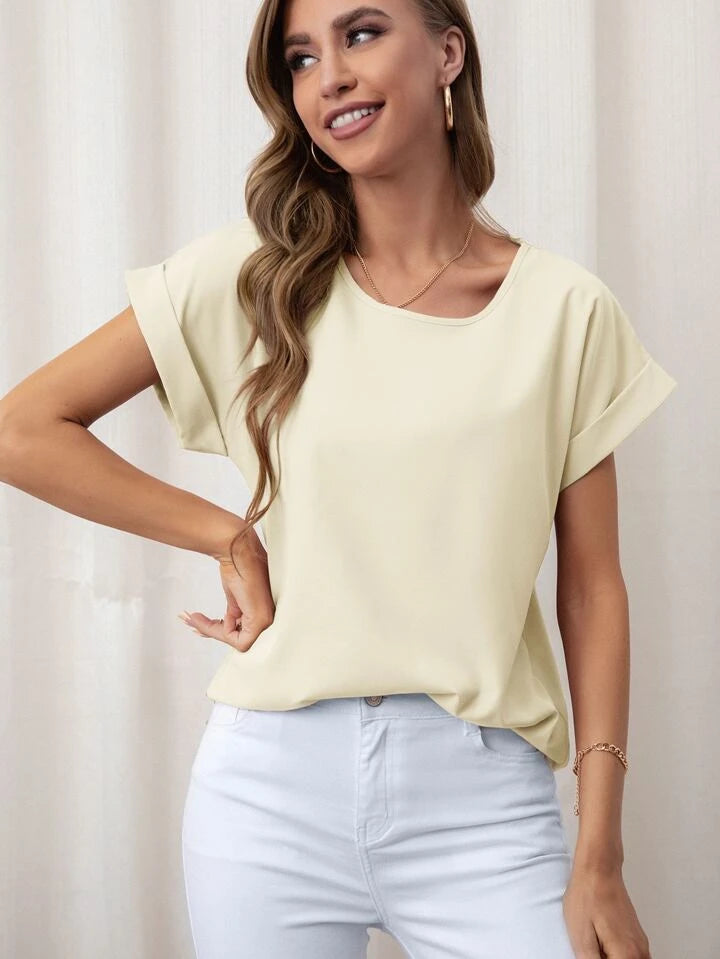 Rolled Cuff Short Sleeve Blouse