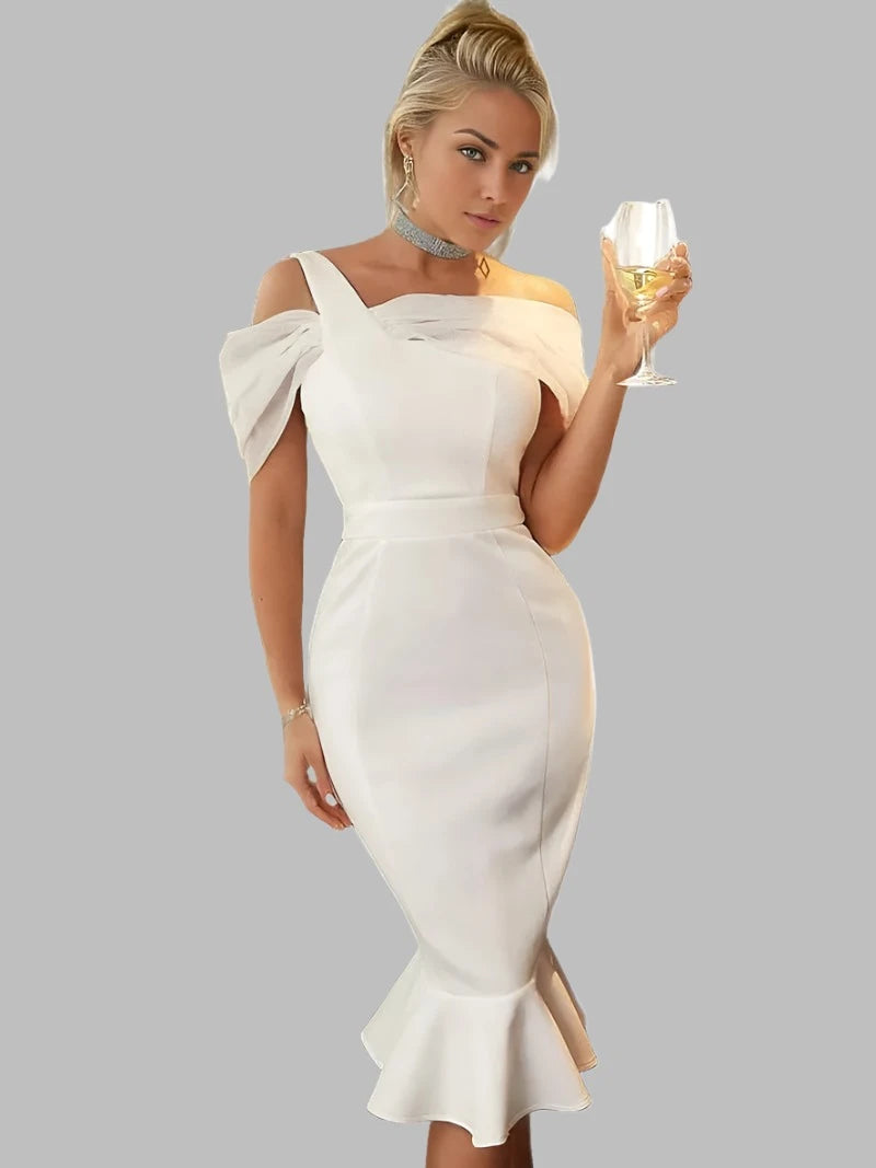 Short Mesh Solid Elegant Ruffle Boning Mini Cocktail Dress