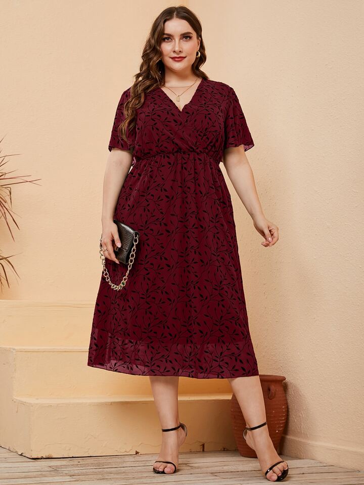 Floral Print Neck Butterfly Sleeve Dress