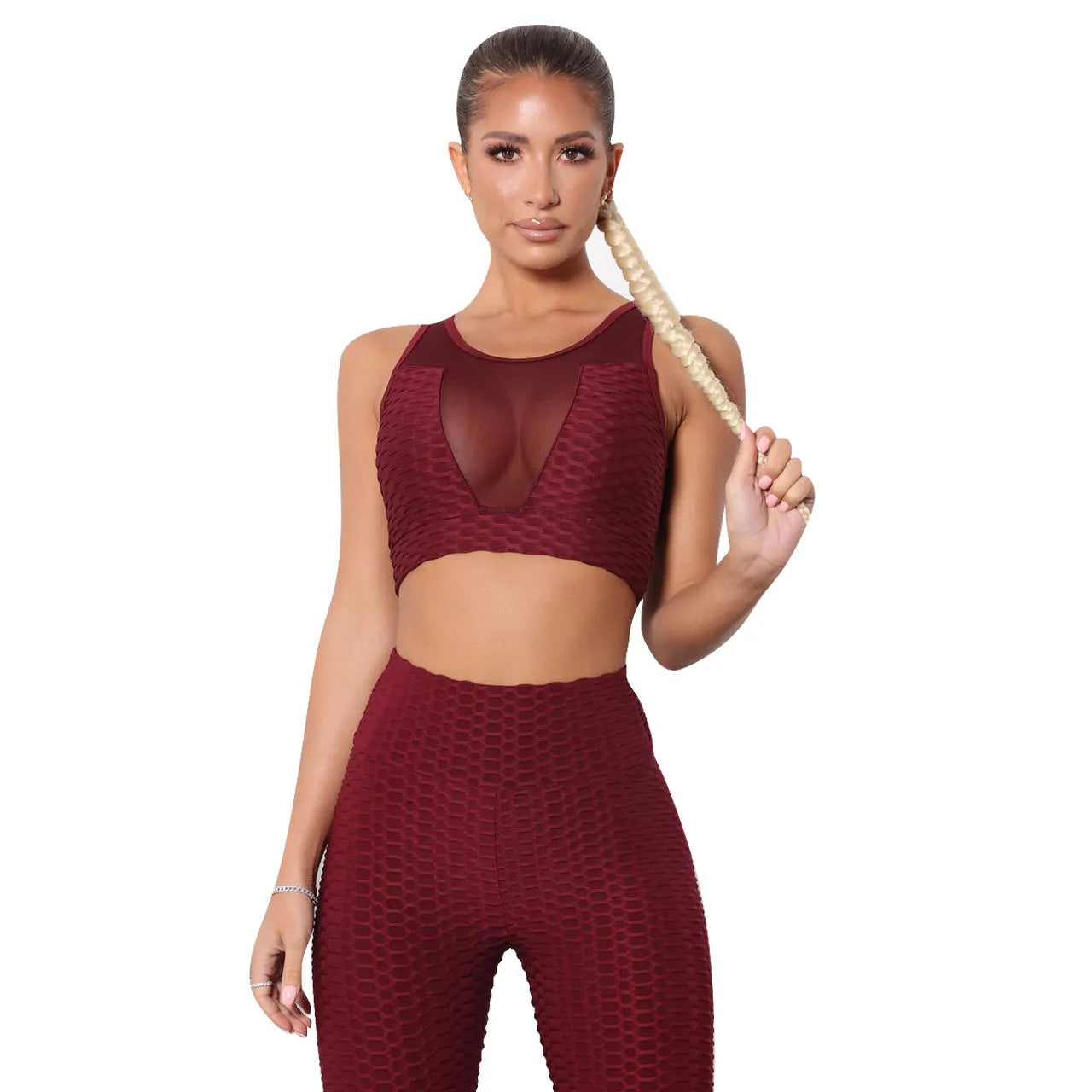 Yoga Pants Suit With Mesh And Pineapple Cloth