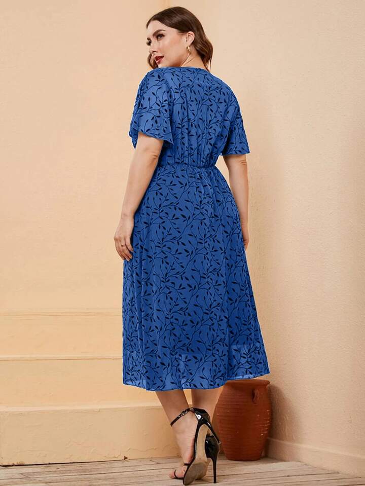 Floral Print Neck Butterfly Sleeve Dress