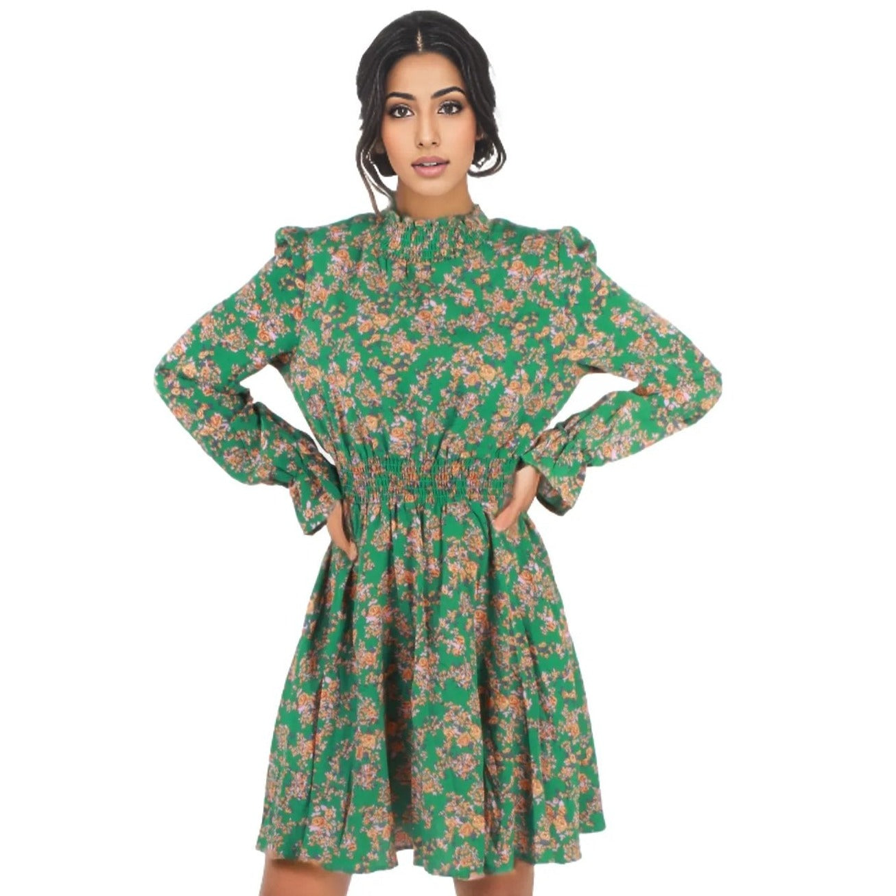 Floral Print Flounce Sleeve Mini Dress