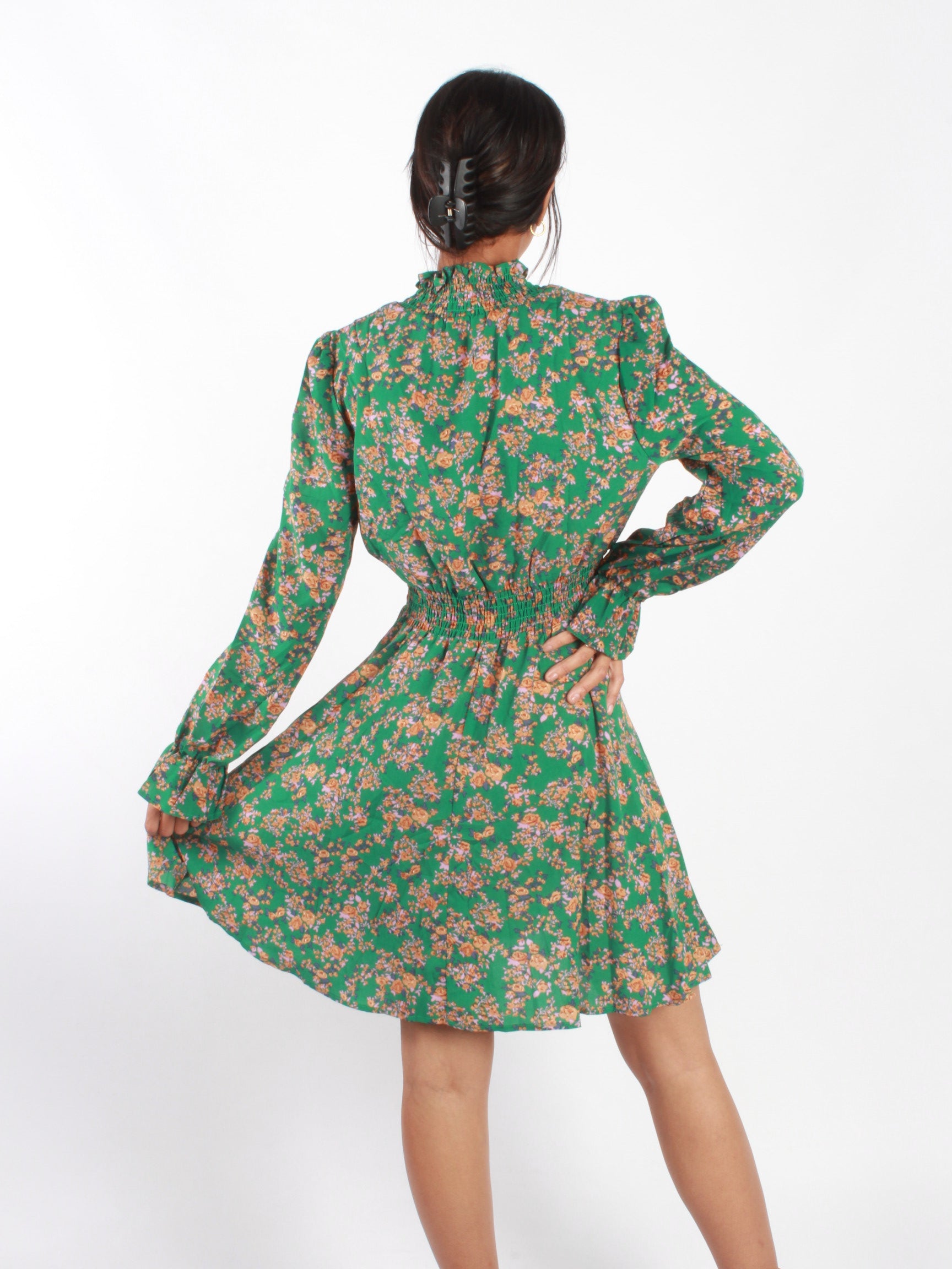 Floral Print Flounce Sleeve Mini Dress