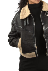 Teddy Lined Zip Up PU Leather Jacket