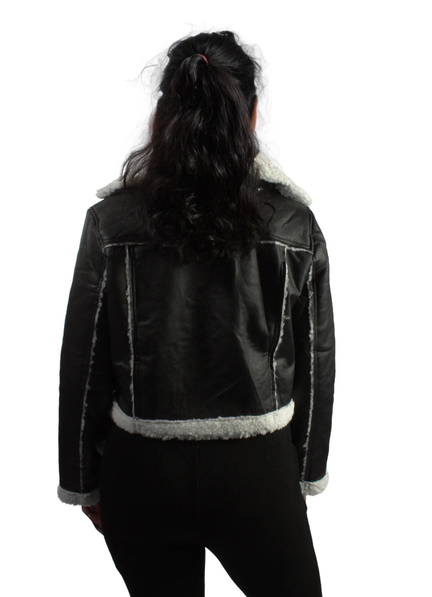 Teddy Lined PU Leather Moto Jacket