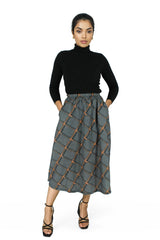 A-Line Printed Midi Skirt With Pockets