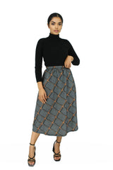 A-Line Printed Midi Skirt With Pockets