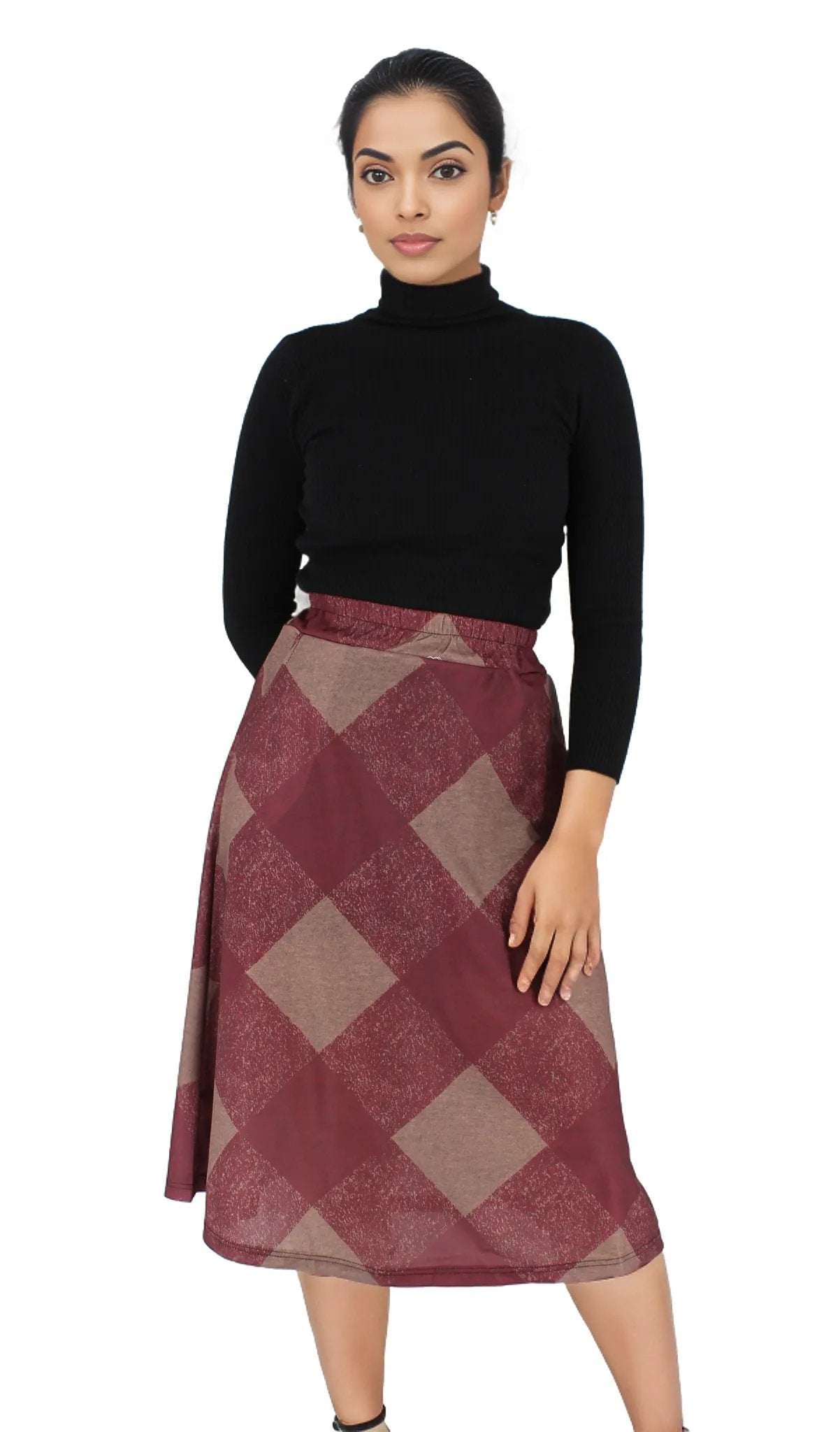 A-Line Printed Midi Skirt With Pockets