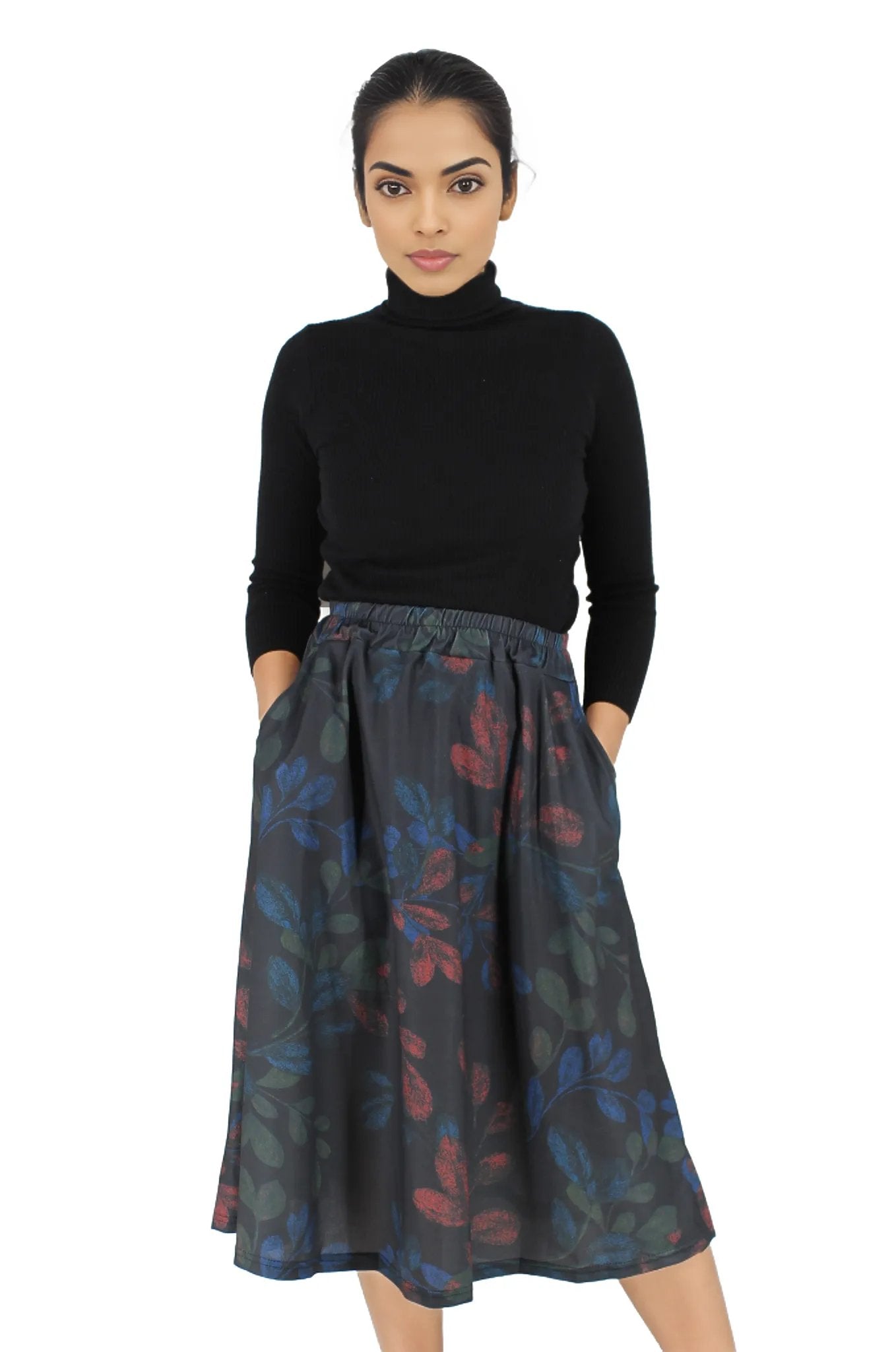 A-Line Printed Midi Skirt With Pockets