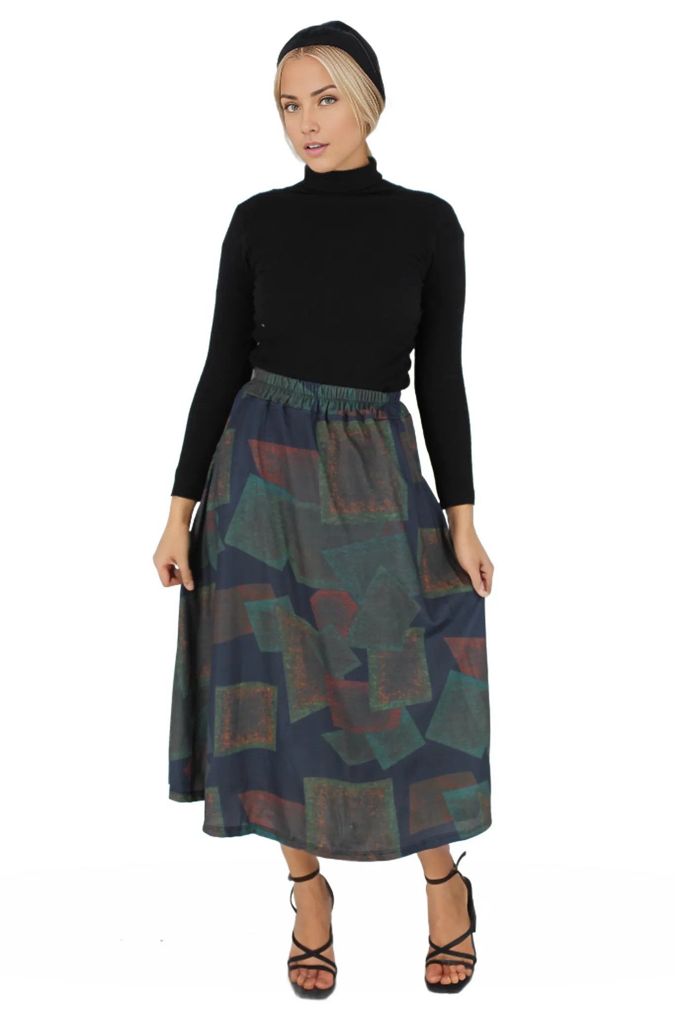 A-Line Printed Midi Skirt With Pockets