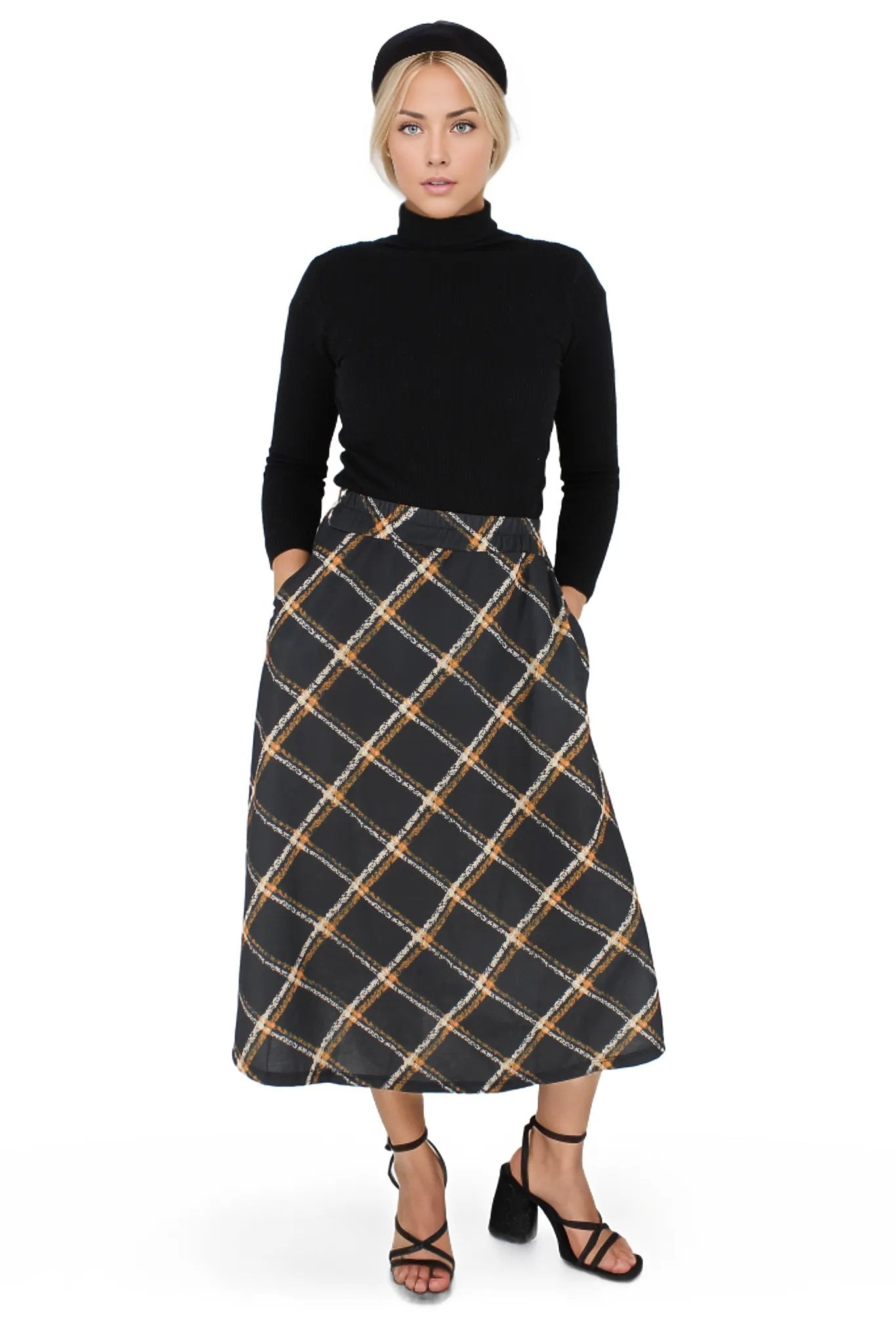 A-Line Printed Midi Skirt With Pockets