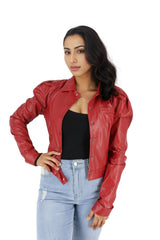 Button Up PU Leather Crop Jacket