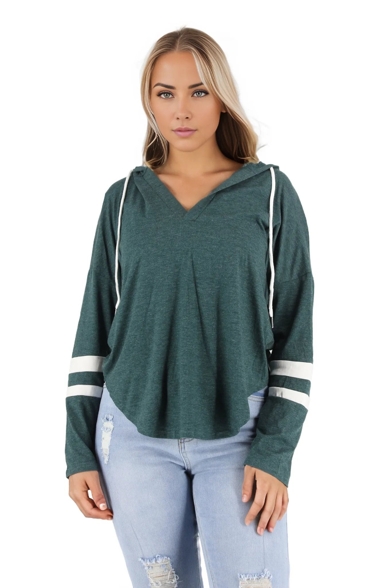 Thin Stripe Hooded Long Sleeve T-Shirt