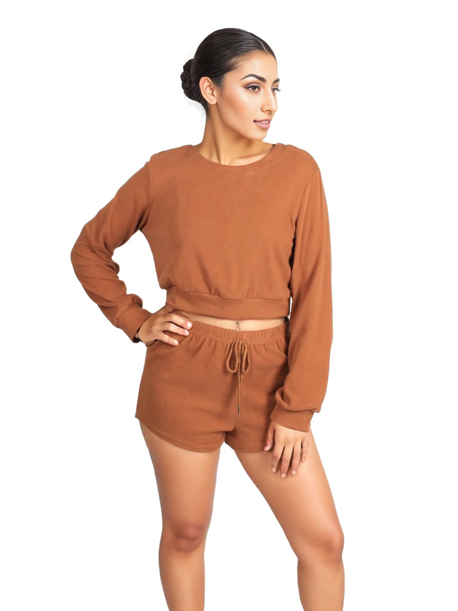 Solid Pullover & Tie Front Shorts Lounge Set