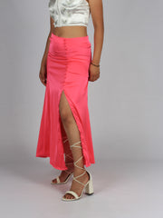 Maxi button silky slit skirt