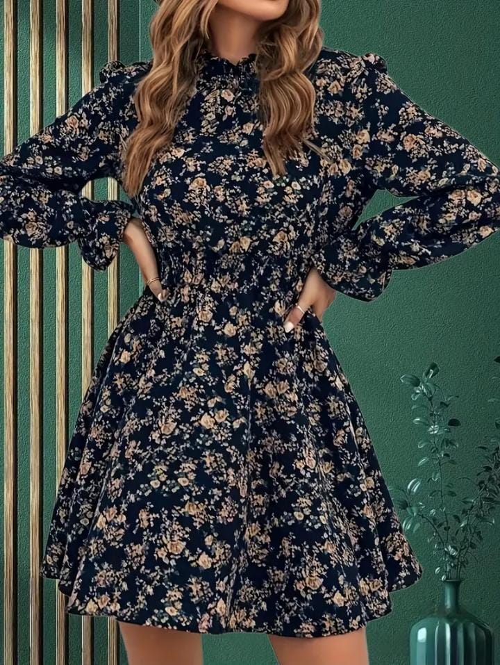 Floral Print Flounce Sleeve Mini Dress