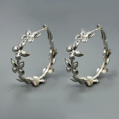 Silver Butterfly Hoop Earrings