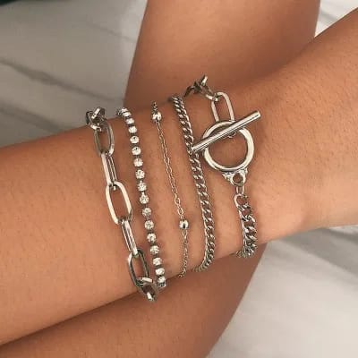 2pc Layered Crystal Chain Bracelet