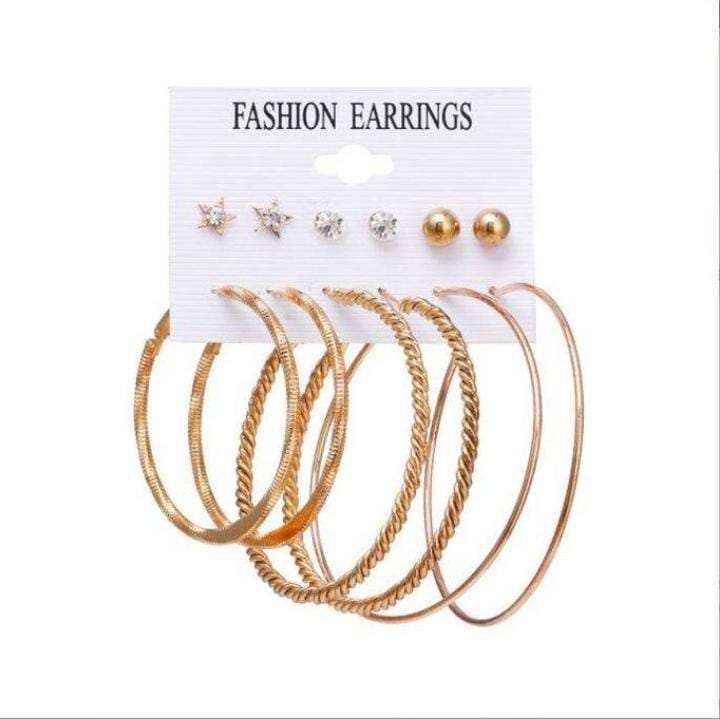 Hoops and Rhinestone Studs 6pc Earring Set