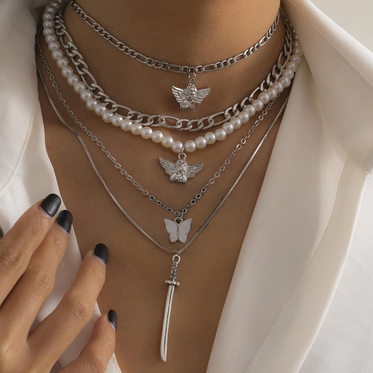 Angel multi-element set necklace imitation pearl - XD21