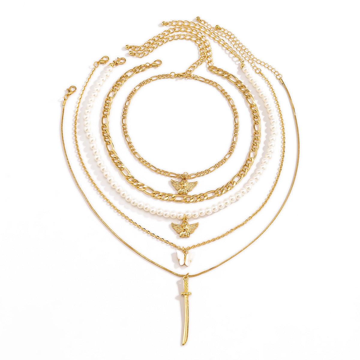Angel multi-element set necklace imitation pearl - XD21