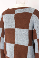 Checkerboard Wool Knitted Pullover Sweater - XD21