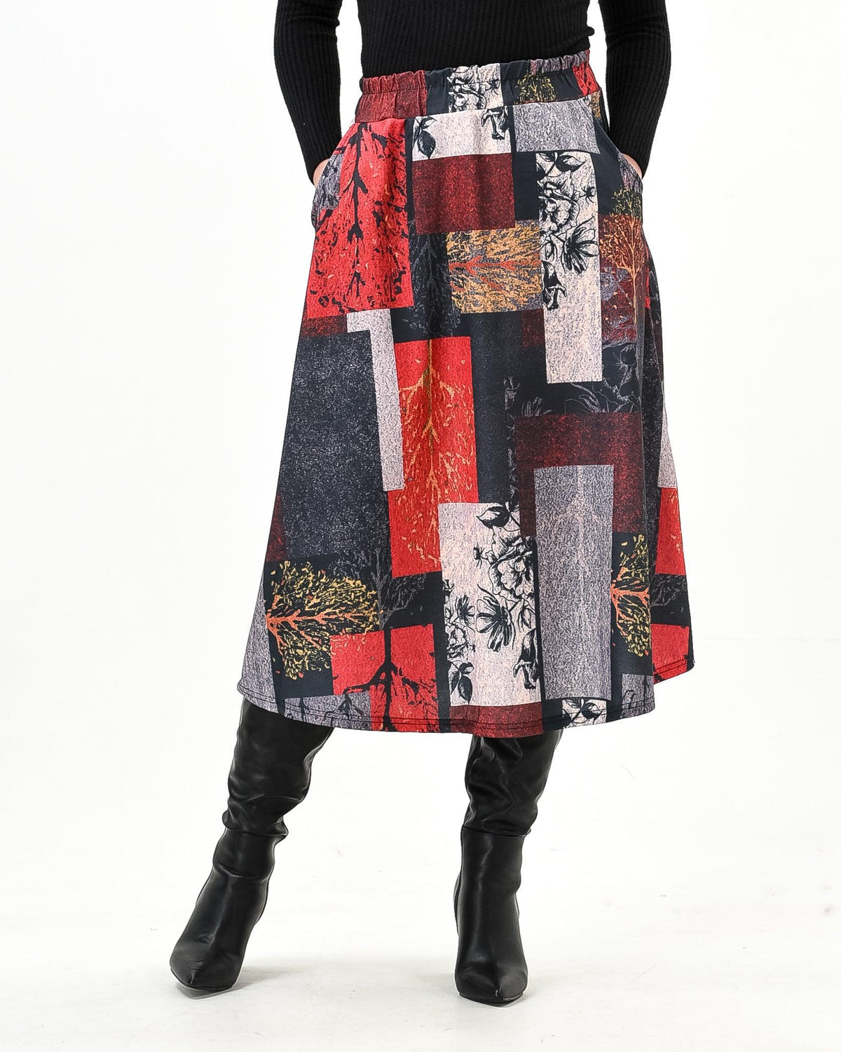 Colourblock midi skirt elastic waist - XD21