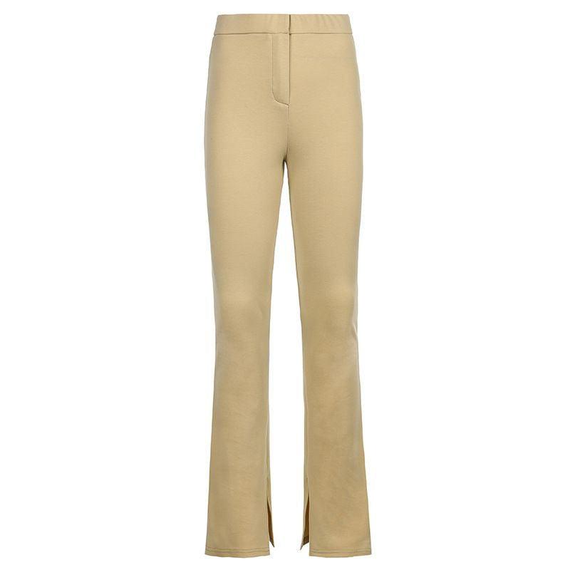 Elastic High Waist Long Trousers Split Side Skinny Pencil Pants - XD21