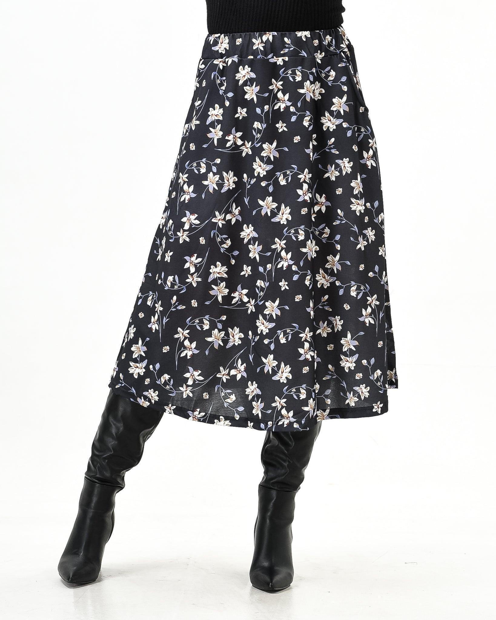 Floral midi skirt elastic waist - XD21