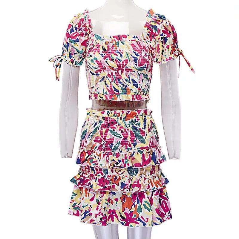 Floral Set Top And Skirt Summer Outfit - XD21