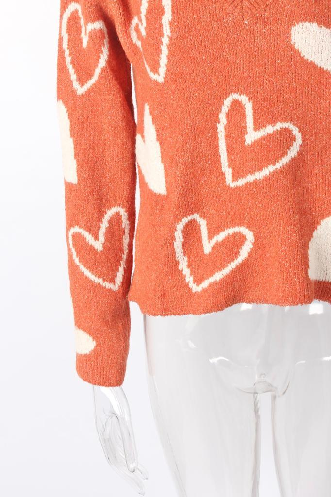 Heart Shape V Neck Knitted Sweater - XD21