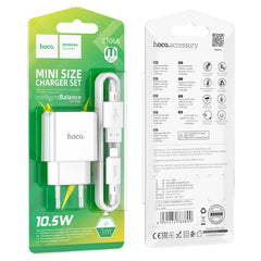 HOCOC 10.5w IPhone Charger USB & Cable Set White