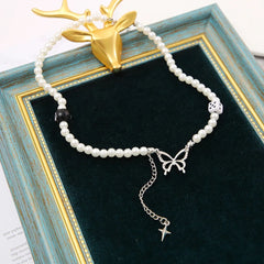 Simple Cross 8 Ball Dice Pearl Collar Necklace