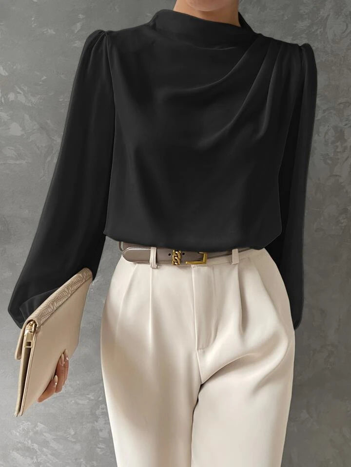 Bishop Sleeve Draped Front Blouse