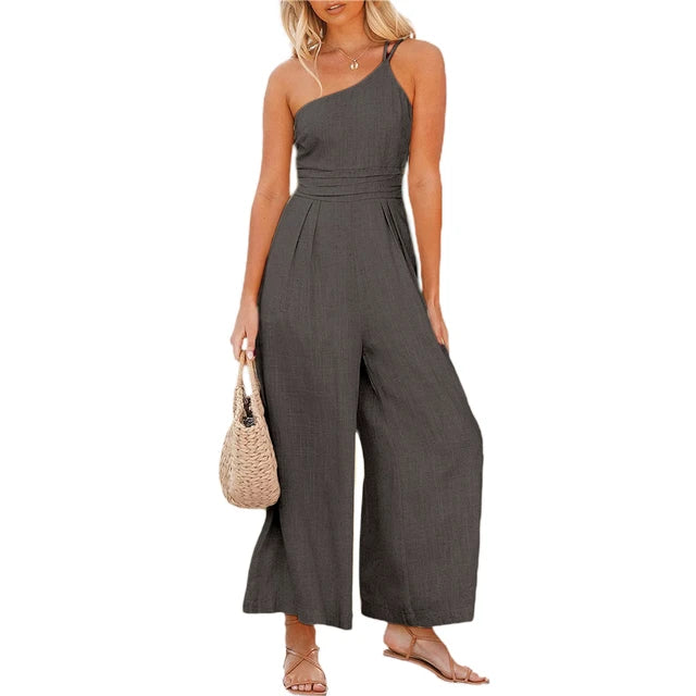 Loose Spaghetti Strap Jumpsuit Romper One Shoulder