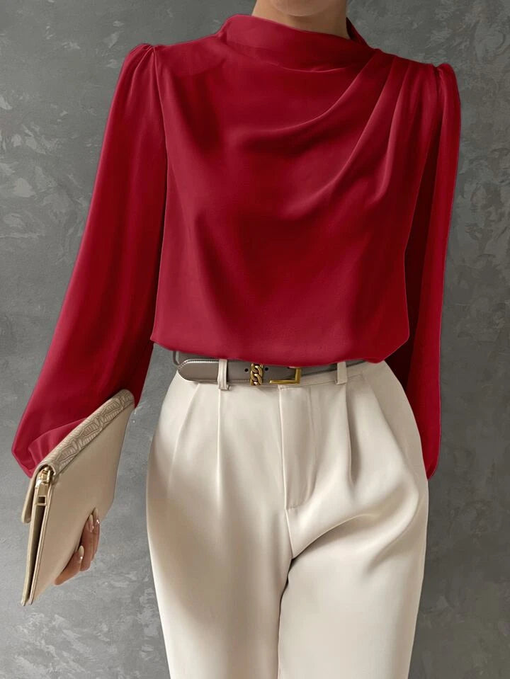Bishop Sleeve Draped Front Blouse