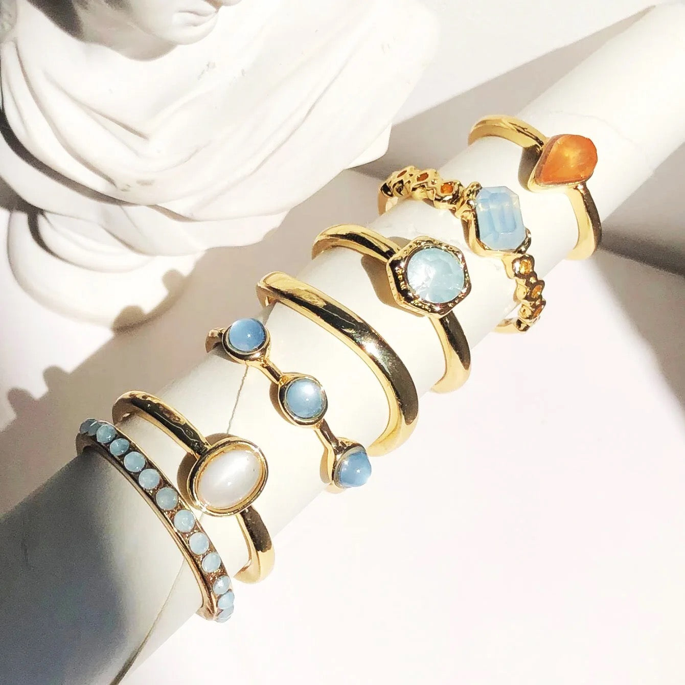 Blue Stone Knuckle Ring set 7pc