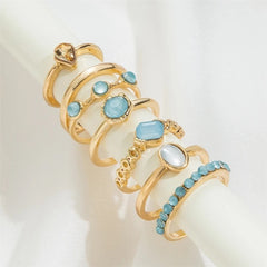 Blue Stone Knuckle Ring set 7pc
