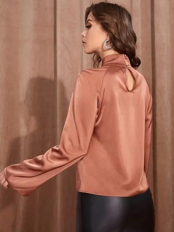 Long sleeve hallow out satin work office blouse - XD21