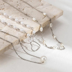 Multi Layer Pearl Peach Heart Pendant Necklace - XD21