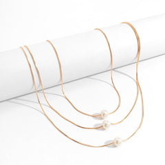 multi-layer twin pearl pendant necklace - XD21