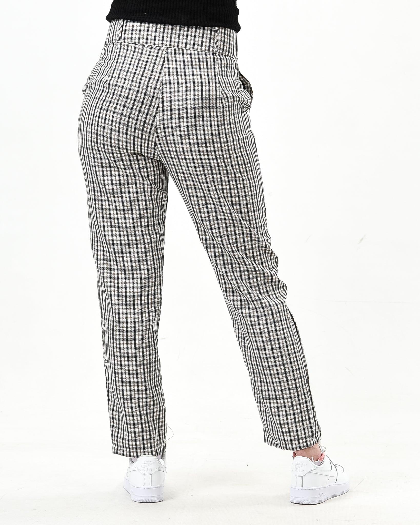Plaid straight cut pants with pockets - XD21