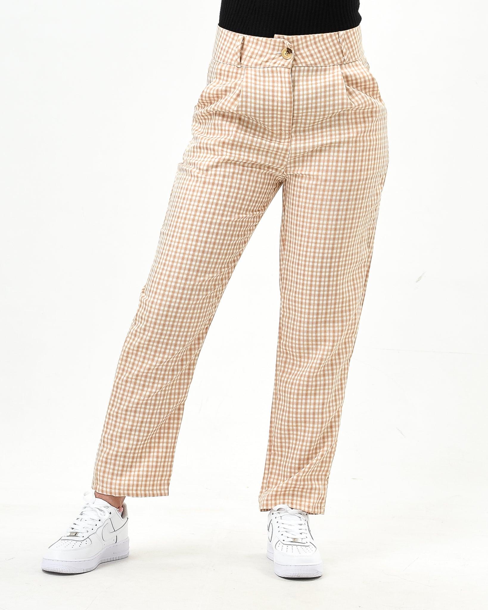 Plaid straight cut pants with pockets - XD21