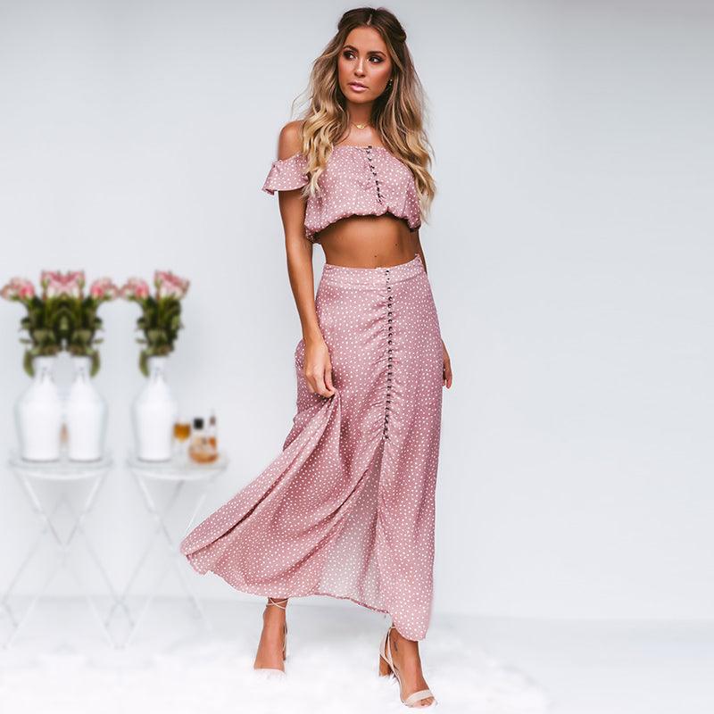 Satin Crop top front slit maxi skirt set - XD21